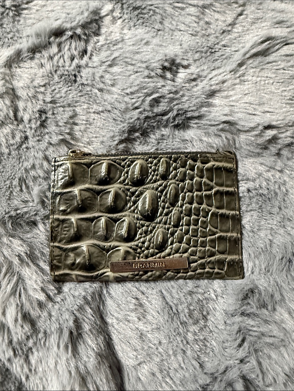 Brahmin Olive Croc-Embossed Leather Zip Coin Holder